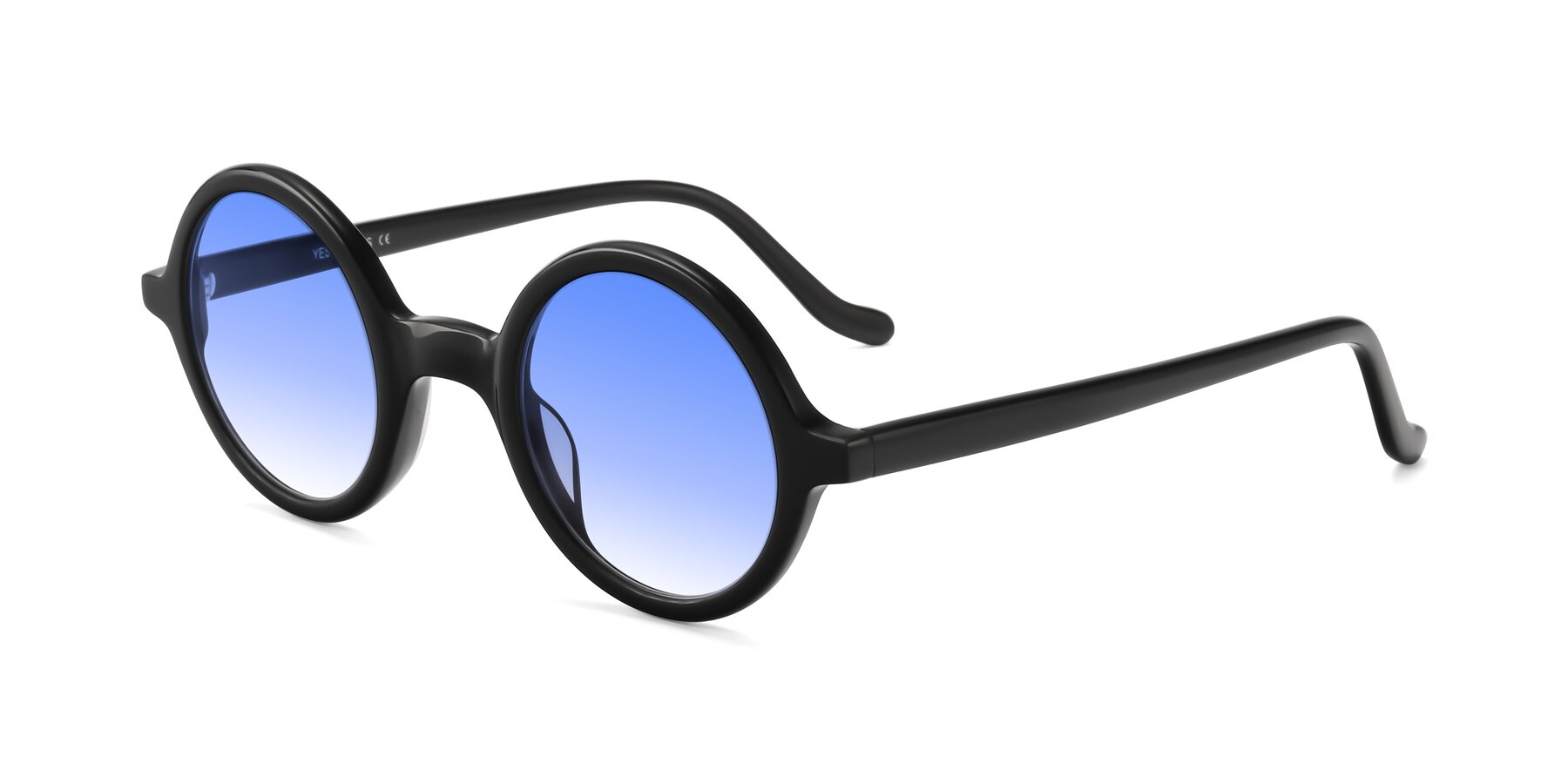 Angle of Chaplin in Black with Blue Gradient Lenses