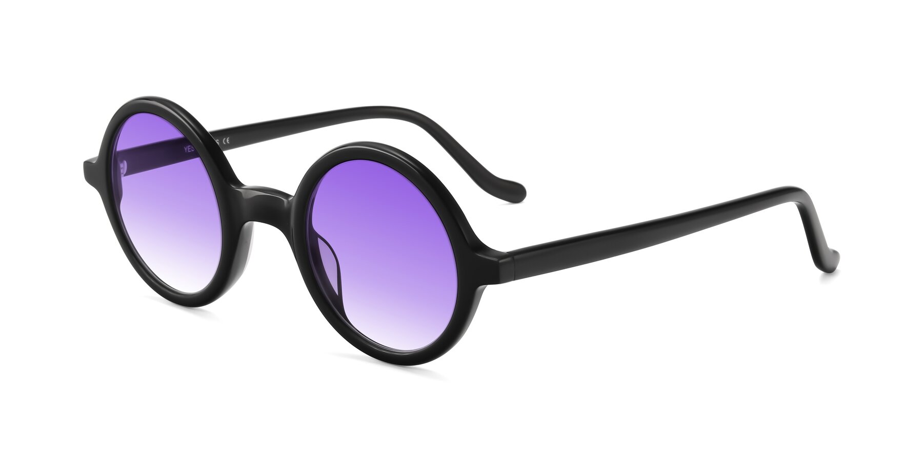 Angle of Chaplin in Black with Purple Gradient Lenses