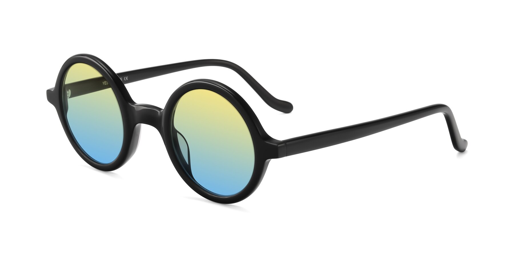 Angle of Chaplin in Black with Yellow / Blue Gradient Lenses