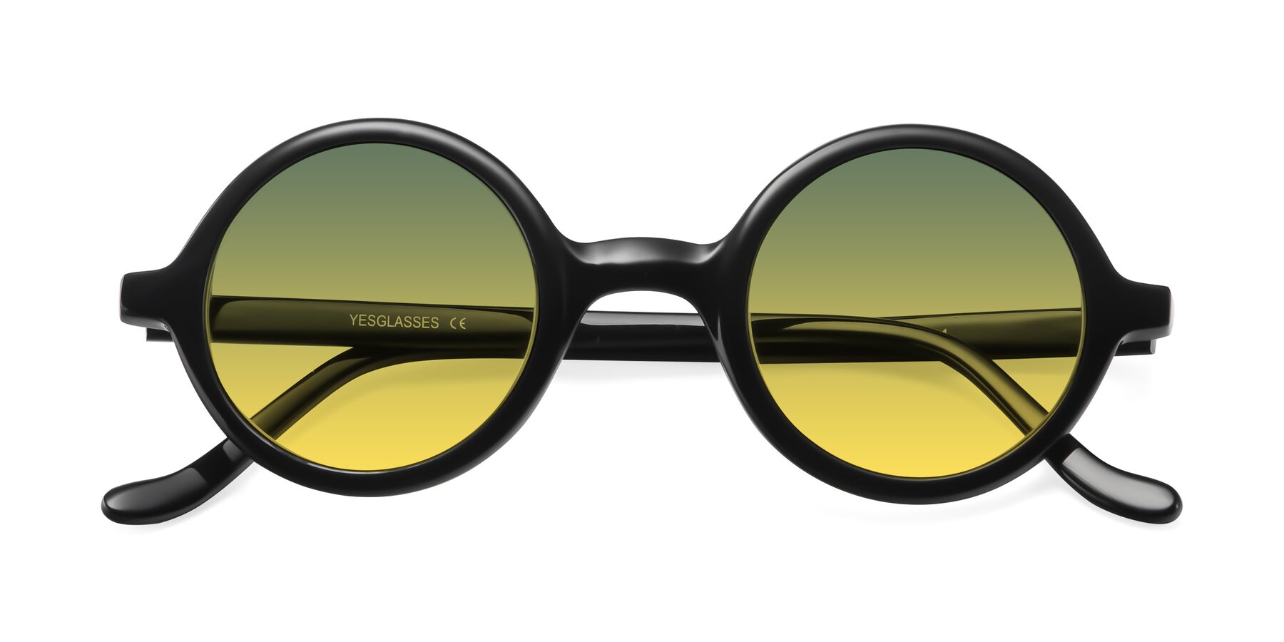 Folded Front of Chaplin in Black with Green / Yellow Gradient Lenses