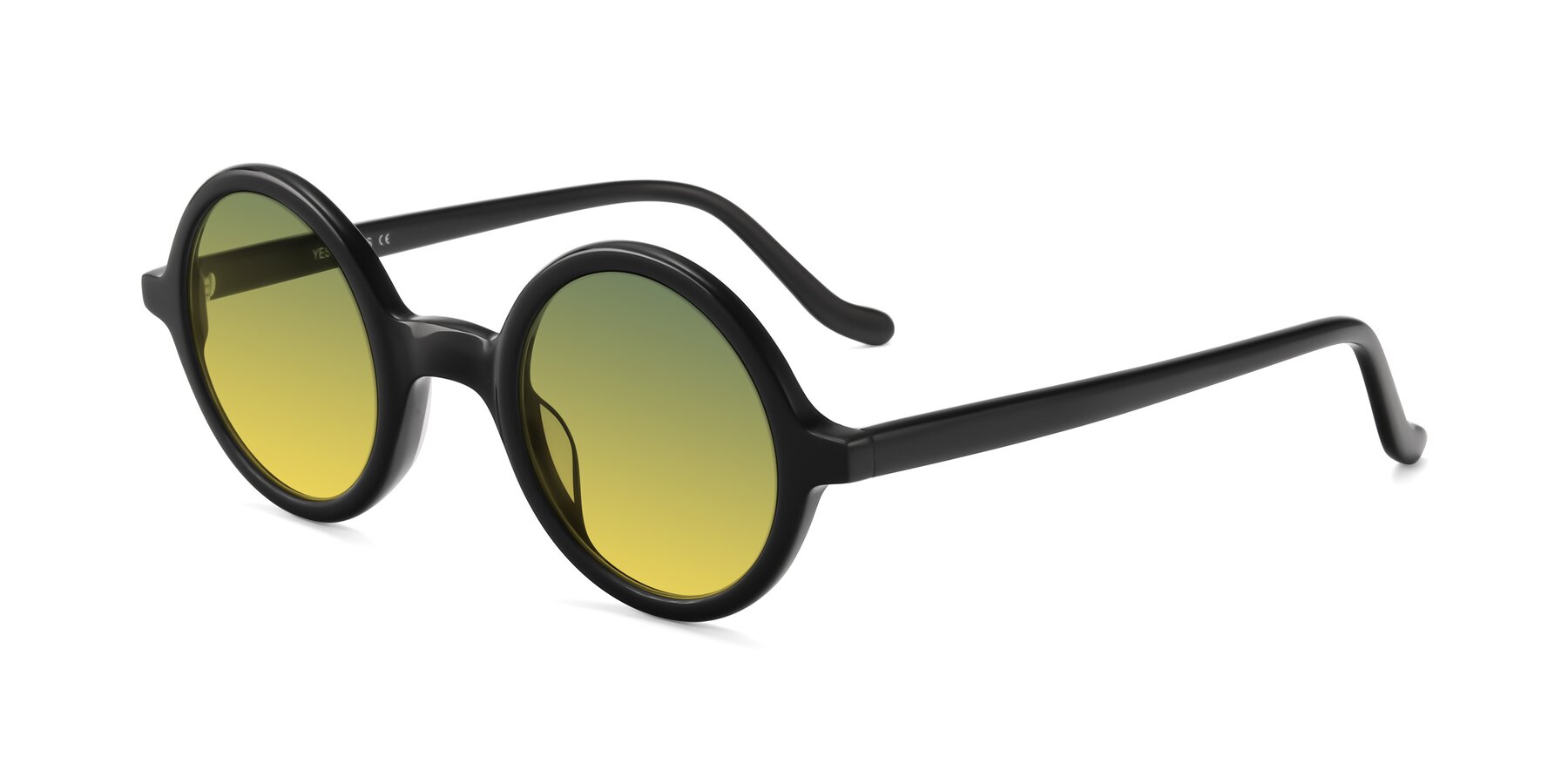 Angle of Chaplin in Black with Green / Yellow Gradient Lenses