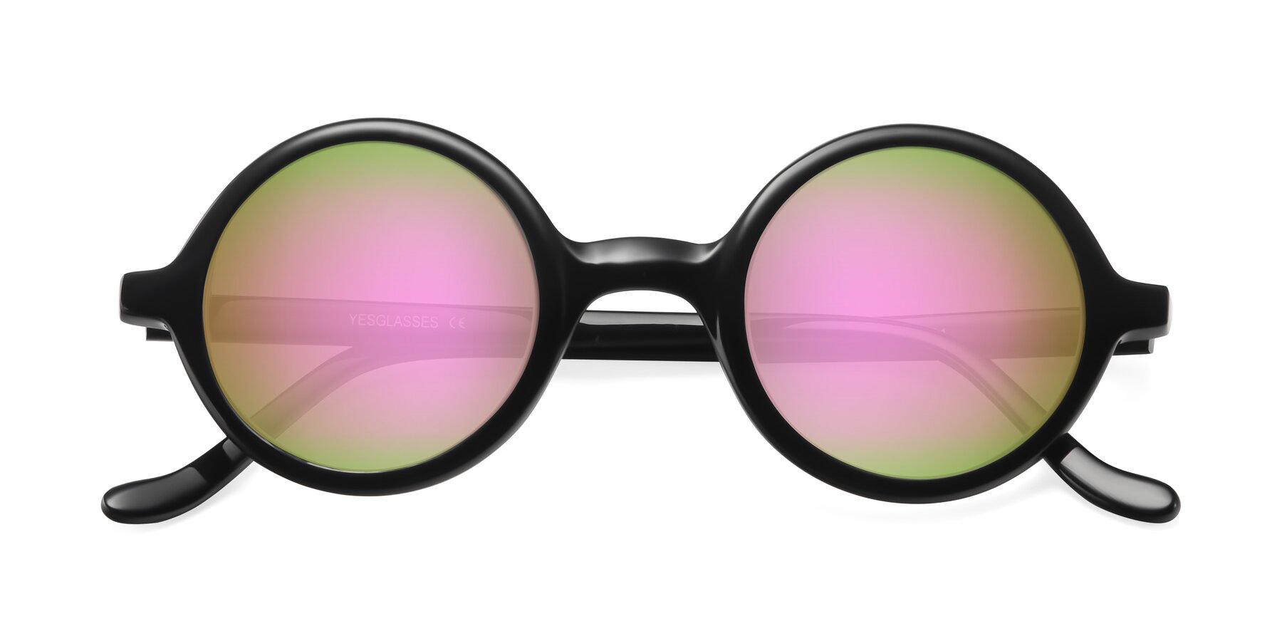 Folded Front of Chaplin in Black with Pink Mirrored Lenses