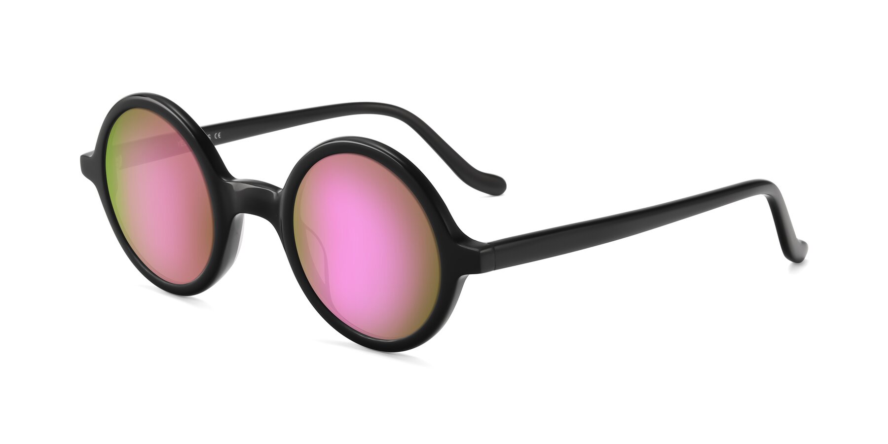 Angle of Chaplin in Black with Pink Mirrored Lenses