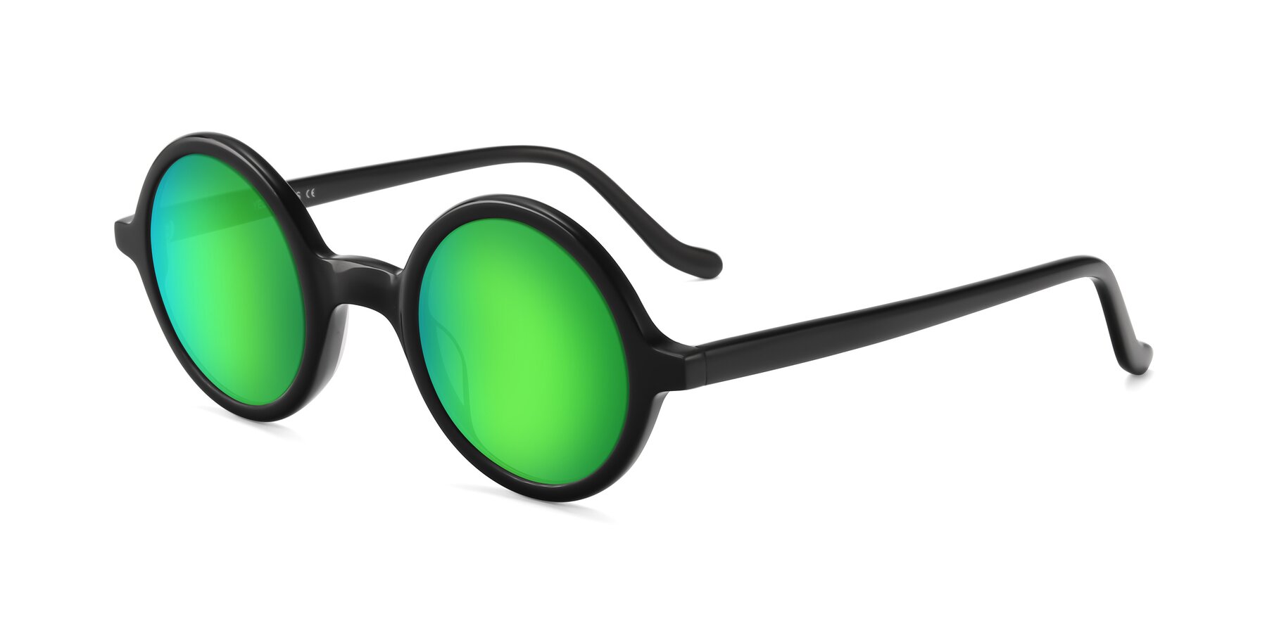 Angle of Chaplin in Black with Green Mirrored Lenses