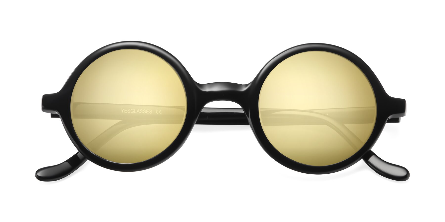 Folded Front of Chaplin in Black with Gold Mirrored Lenses