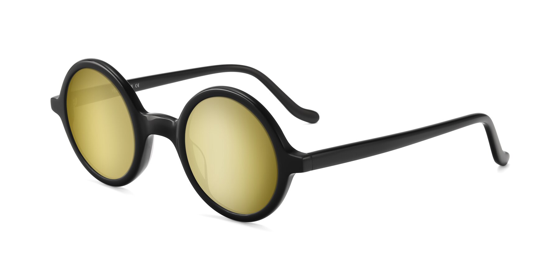 Angle of Chaplin in Black with Gold Mirrored Lenses