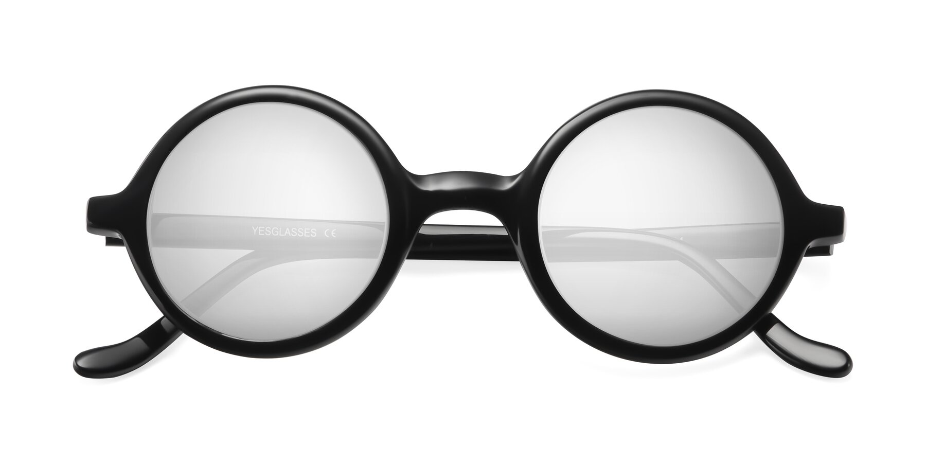 Folded Front of Chaplin in Black with Silver Mirrored Lenses