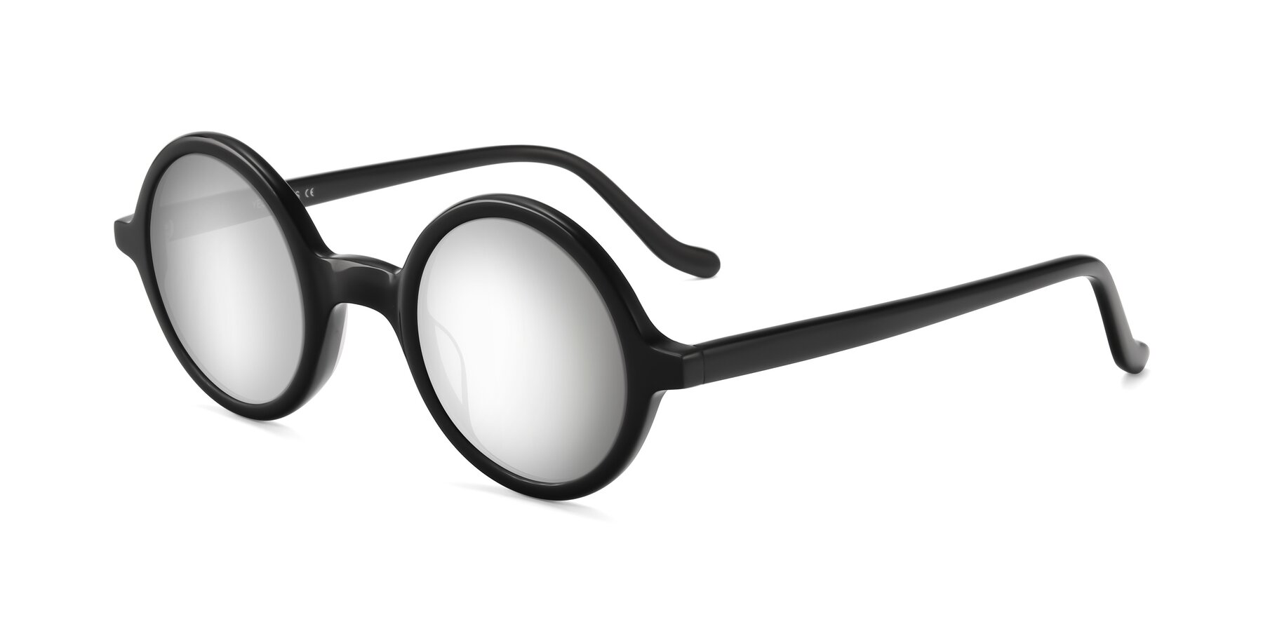 Angle of Chaplin in Black with Silver Mirrored Lenses