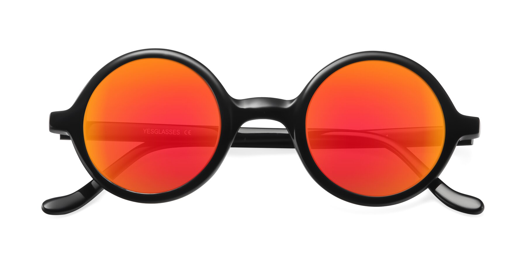 Folded Front of Chaplin in Black with Red Gold Mirrored Lenses