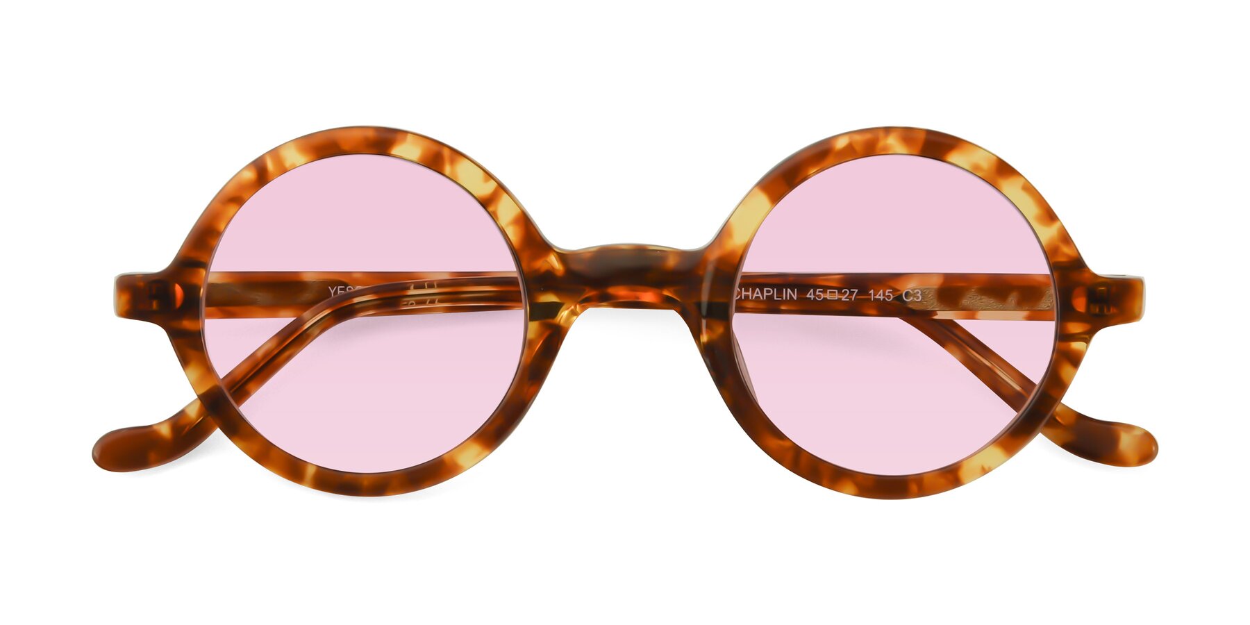 Folded Front of Chaplin in Tortoise with Light Pink Tinted Lenses