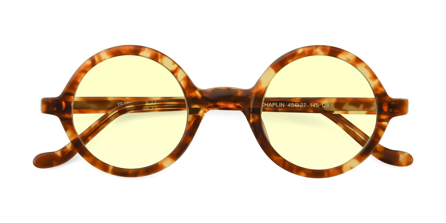 Folded Front of Chaplin in Tortoise with Light Yellow Tinted Lenses