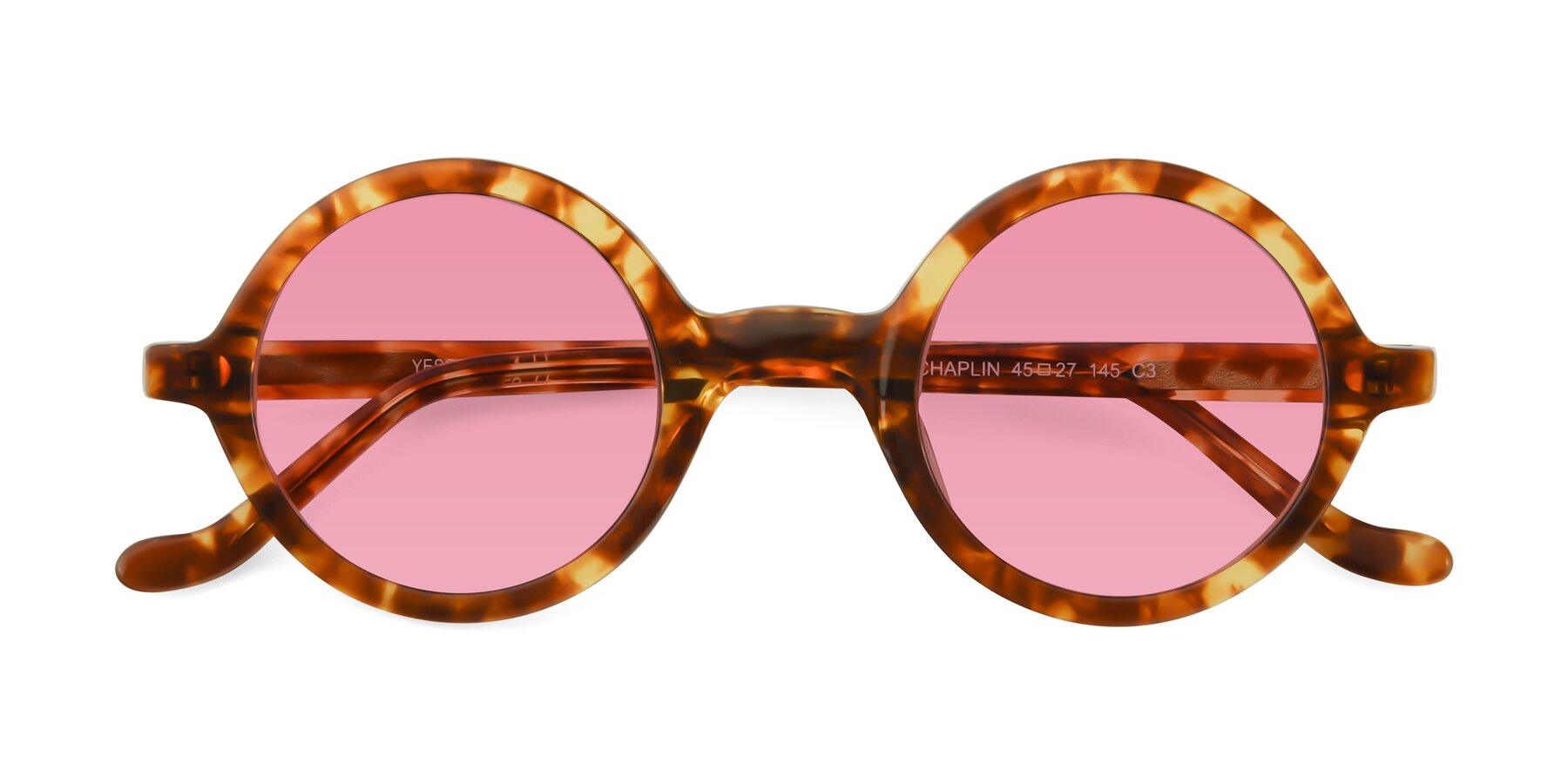 Folded Front of Chaplin in Tortoise with Pink Tinted Lenses