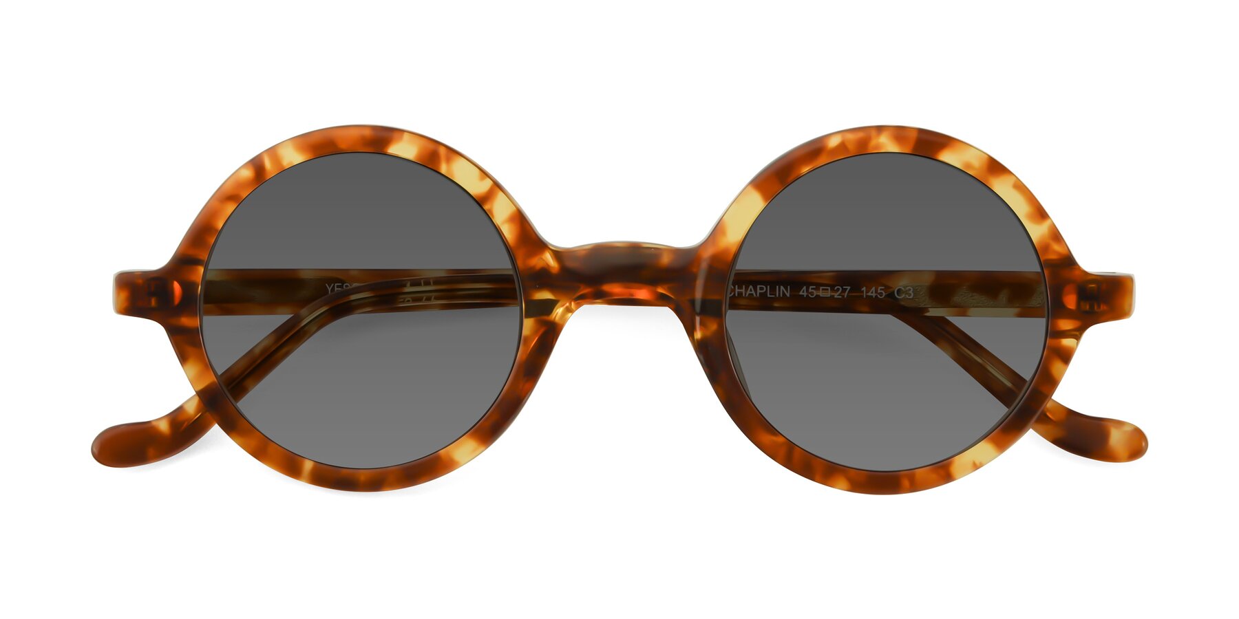 Folded Front of Chaplin in Tortoise with Medium Gray Tinted Lenses