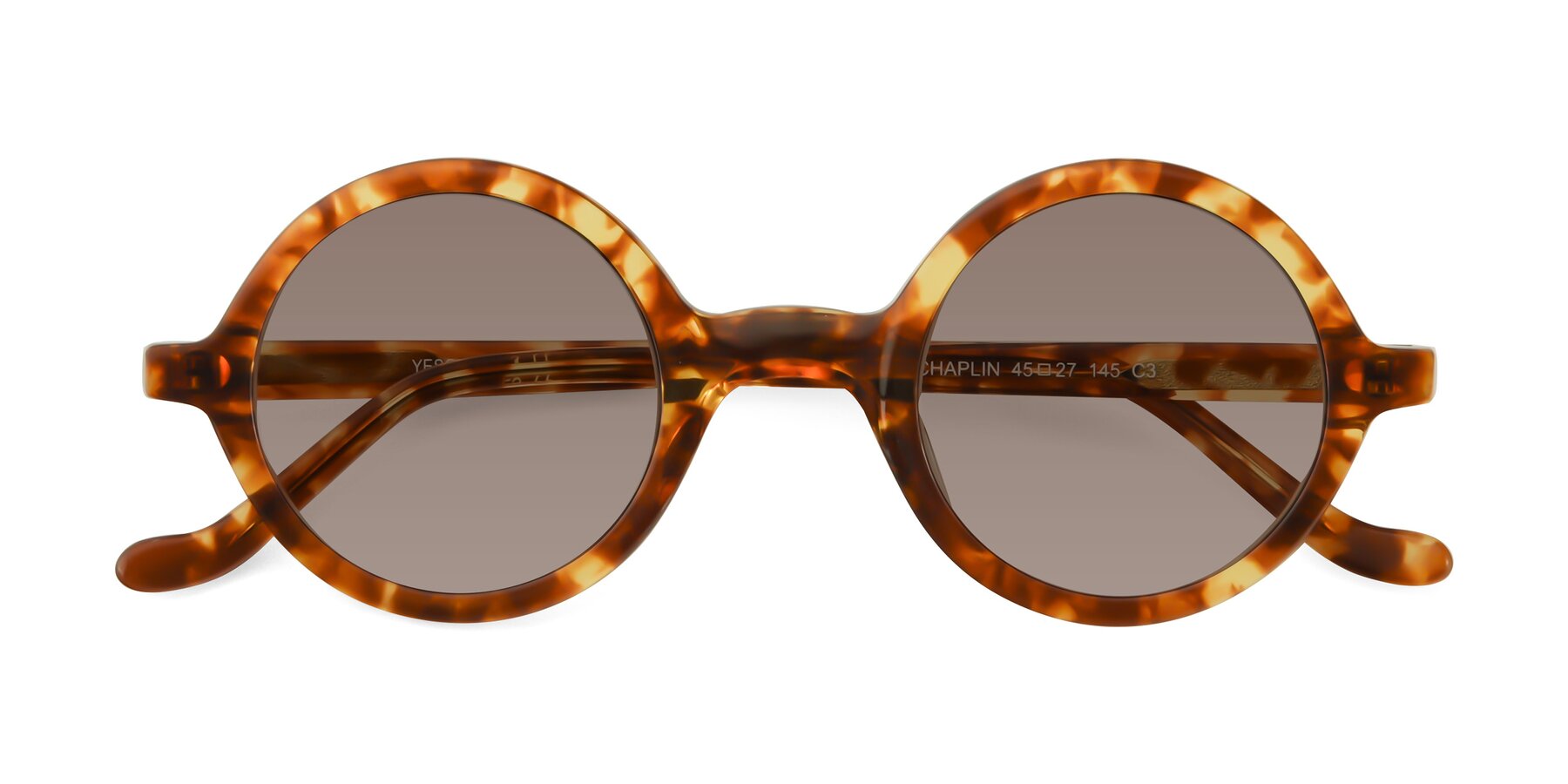 Folded Front of Chaplin in Tortoise with Medium Brown Tinted Lenses