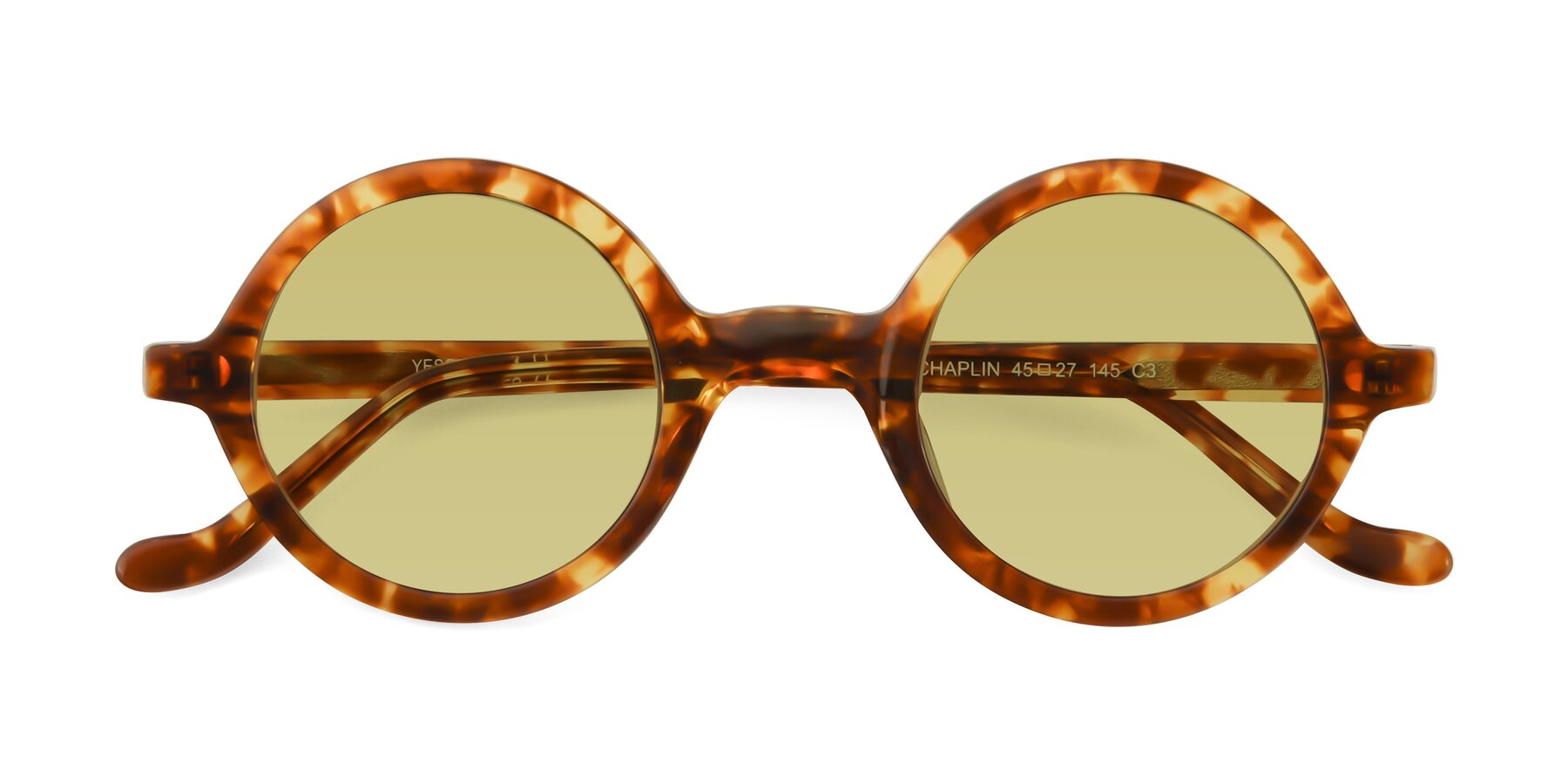 Folded Front of Chaplin in Tortoise with Medium Champagne Tinted Lenses