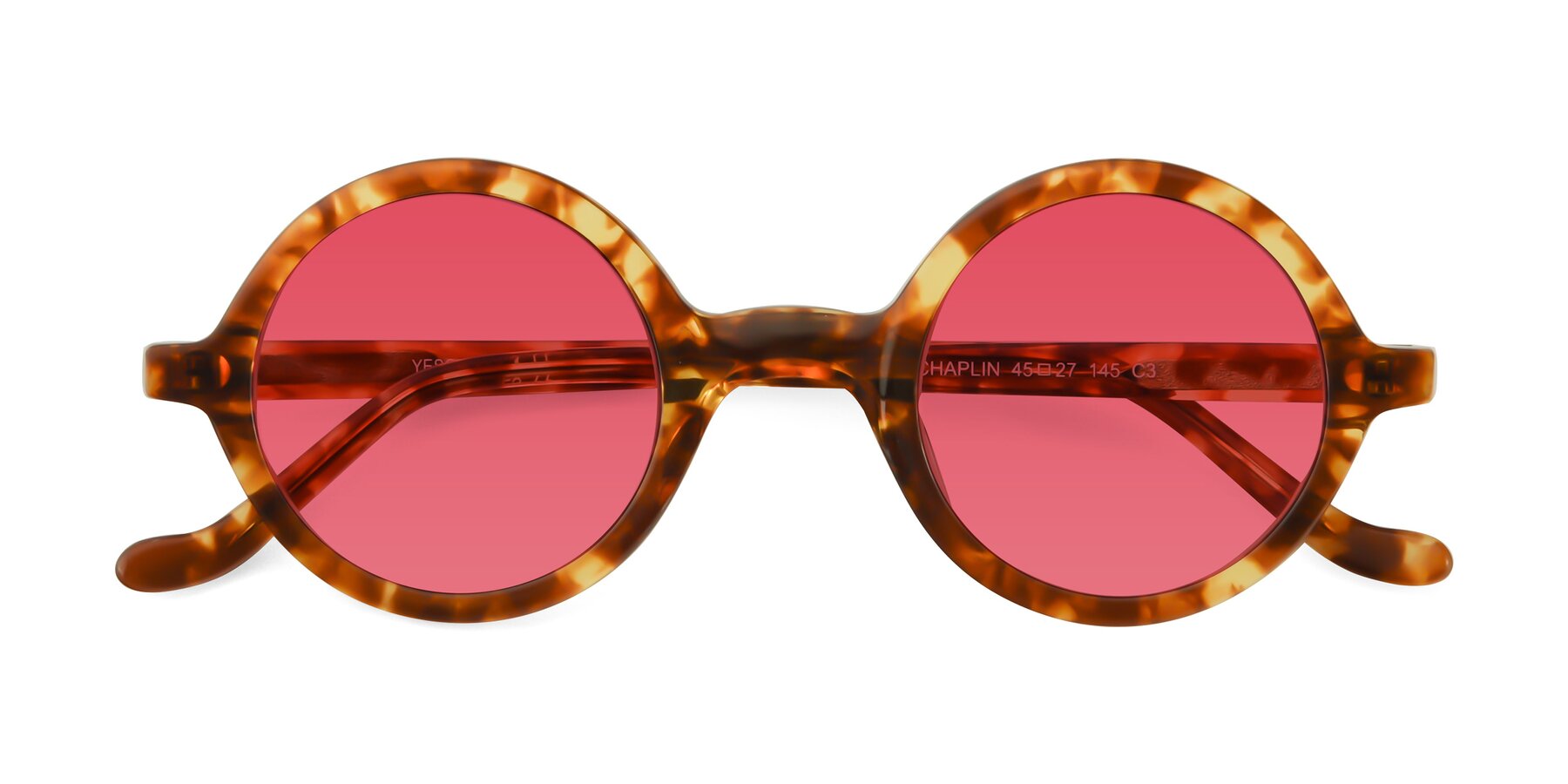 Folded Front of Chaplin in Tortoise with Red Tinted Lenses