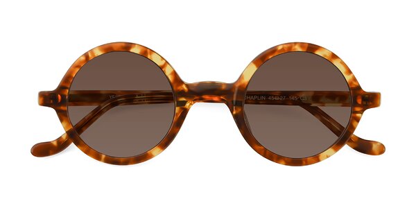 Tortoise Narrow Retro-Vintage Round Tinted Sunglasses with Brown ...