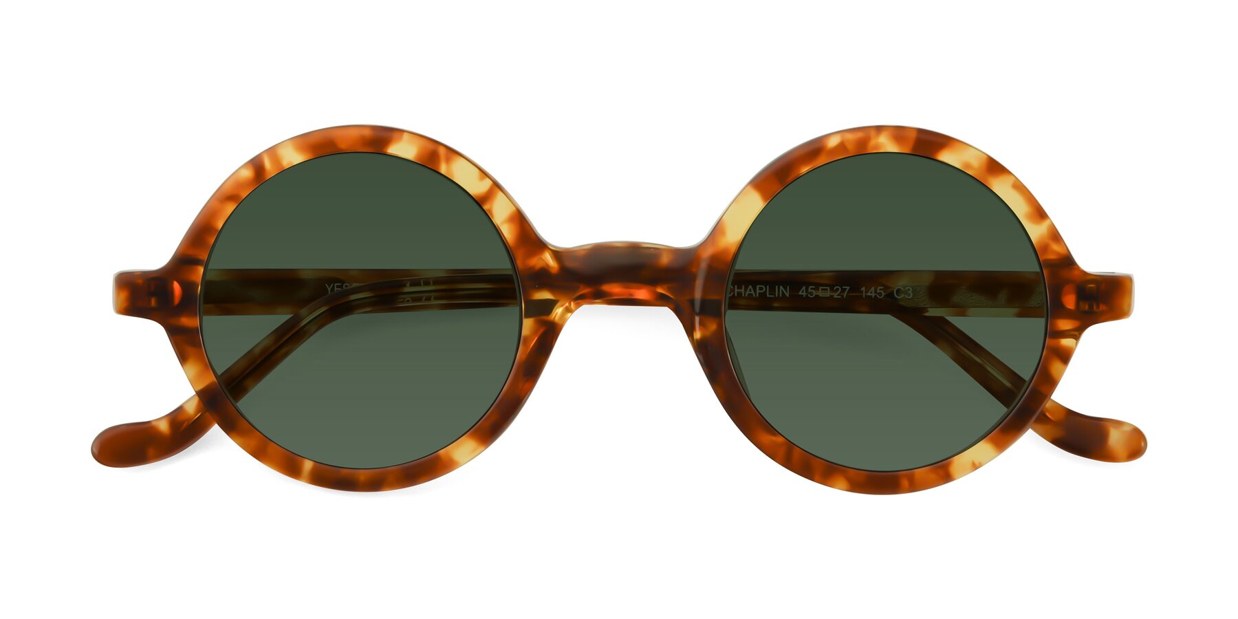 Folded Front of Chaplin in Tortoise with Green Tinted Lenses