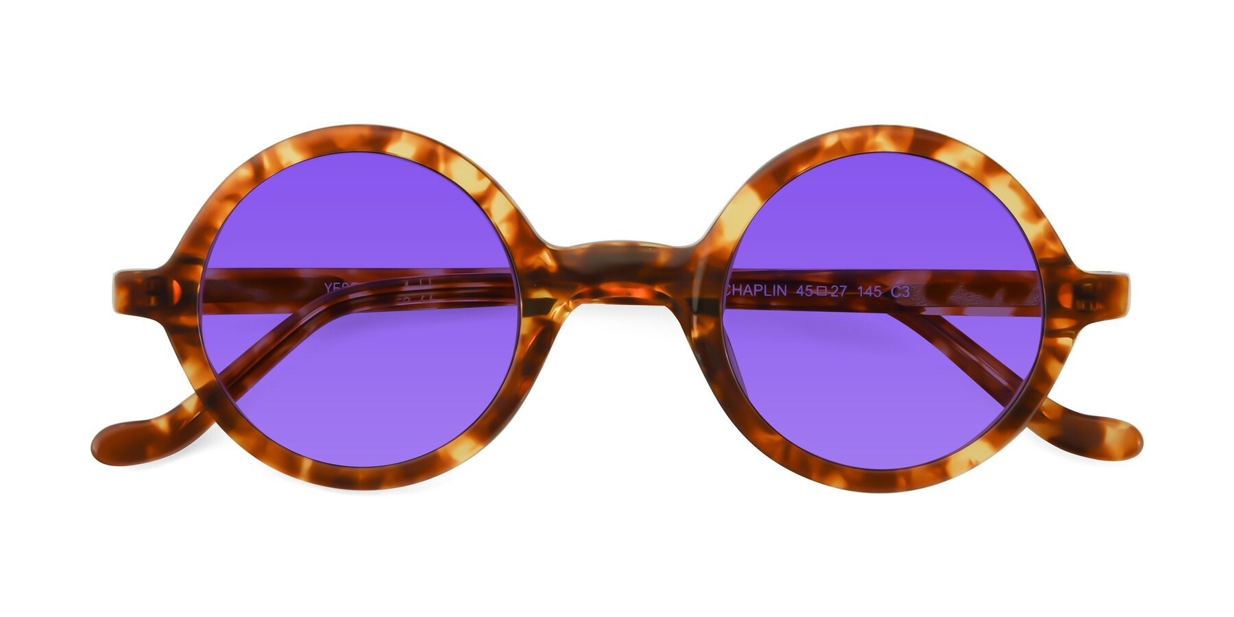 Folded Front of Chaplin in Tortoise with Purple Tinted Lenses