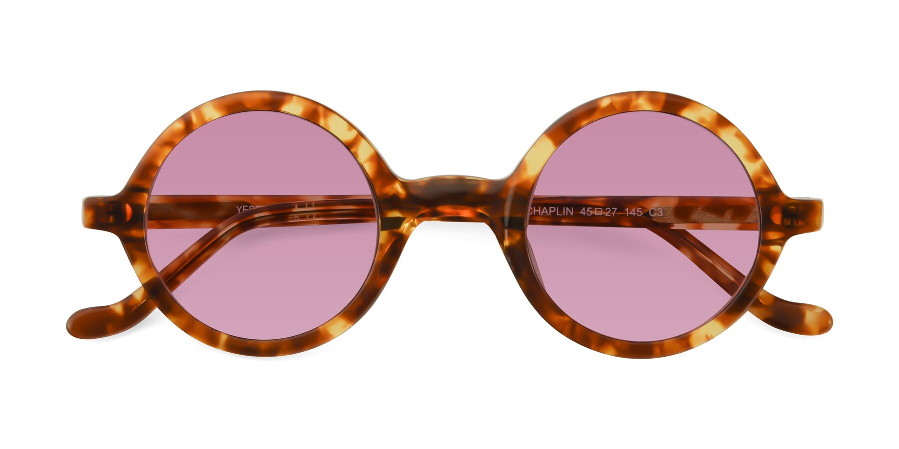 Folded Front of Chaplin in Tortoise with Medium Wine Tinted Lenses