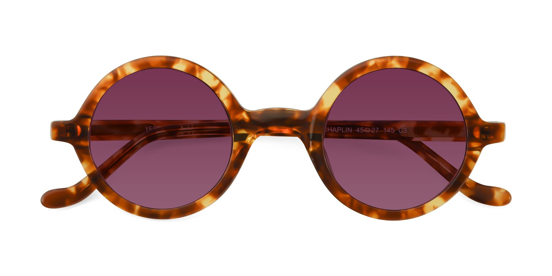 Folded Front of Chaplin in Tortoise with Wine Tinted Lenses