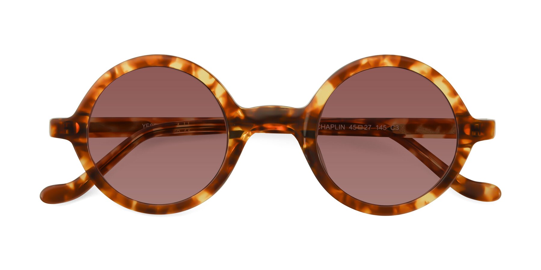 Folded Front of Chaplin in Tortoise with Garnet Tinted Lenses