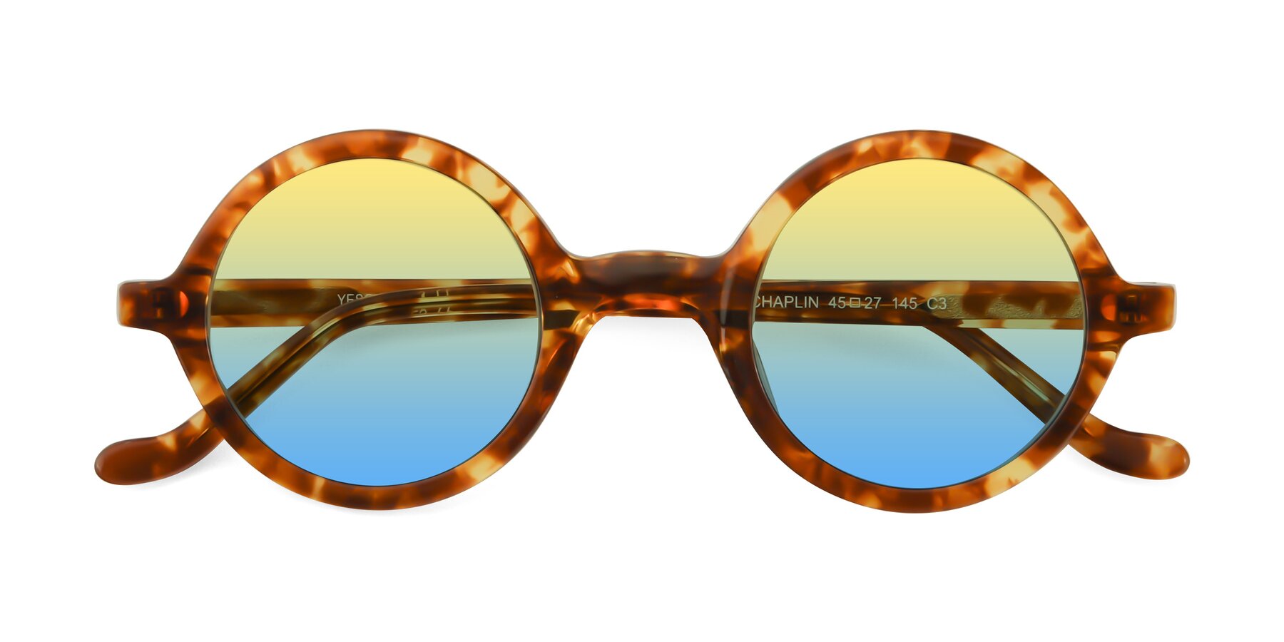 Folded Front of Chaplin in Tortoise with Yellow / Blue Gradient Lenses