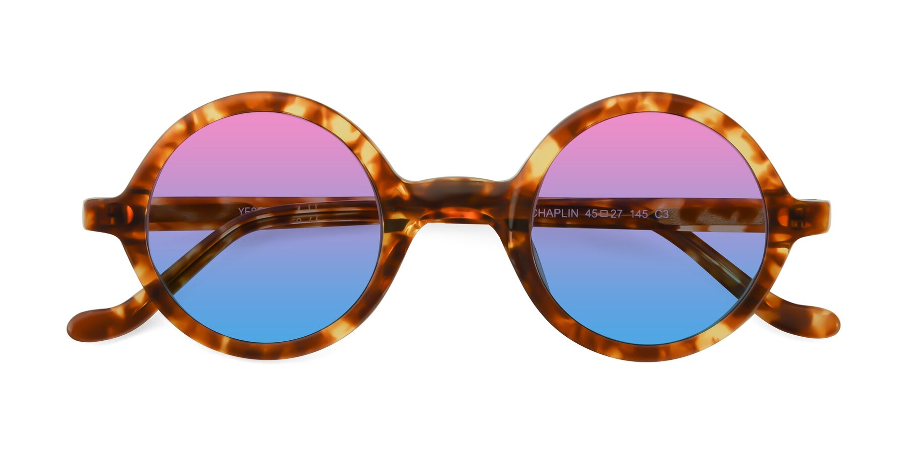 Folded Front of Chaplin in Tortoise with Pink / Blue Gradient Lenses