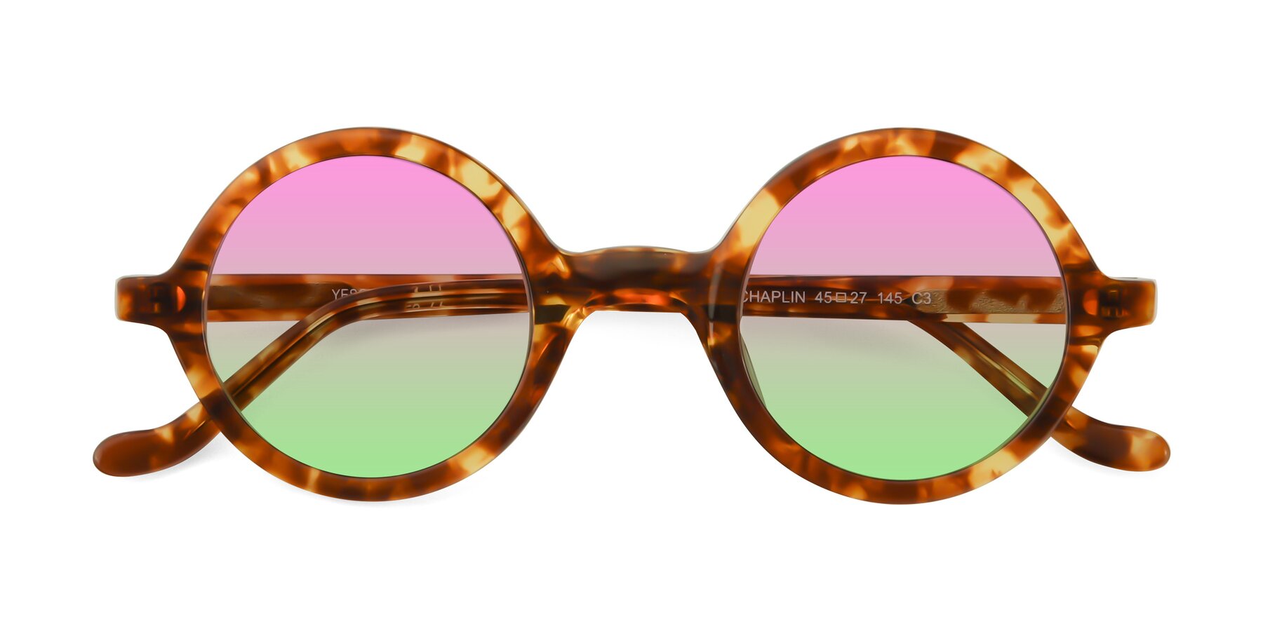 Folded Front of Chaplin in Tortoise with Pink / Green Gradient Lenses