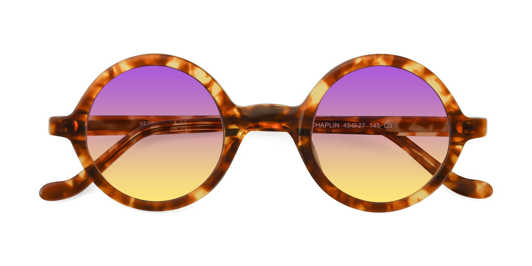 Folded Front of Chaplin in Tortoise with Purple / Yellow Gradient Lenses