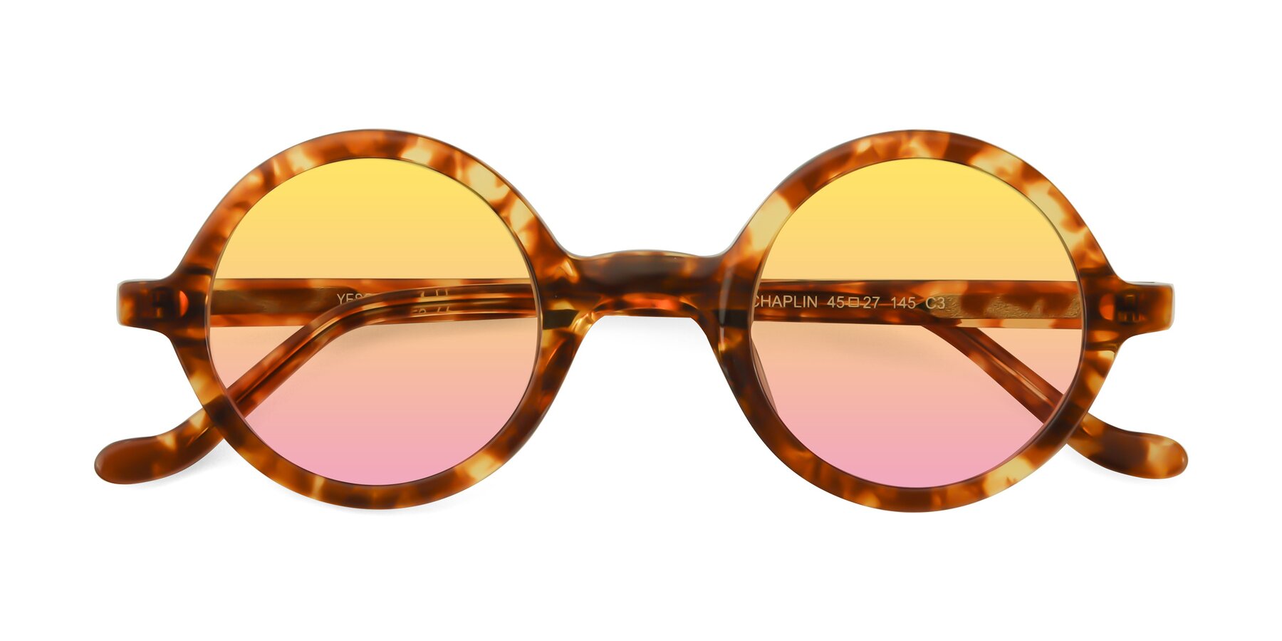 Folded Front of Chaplin in Tortoise with Yellow / Pink Gradient Lenses
