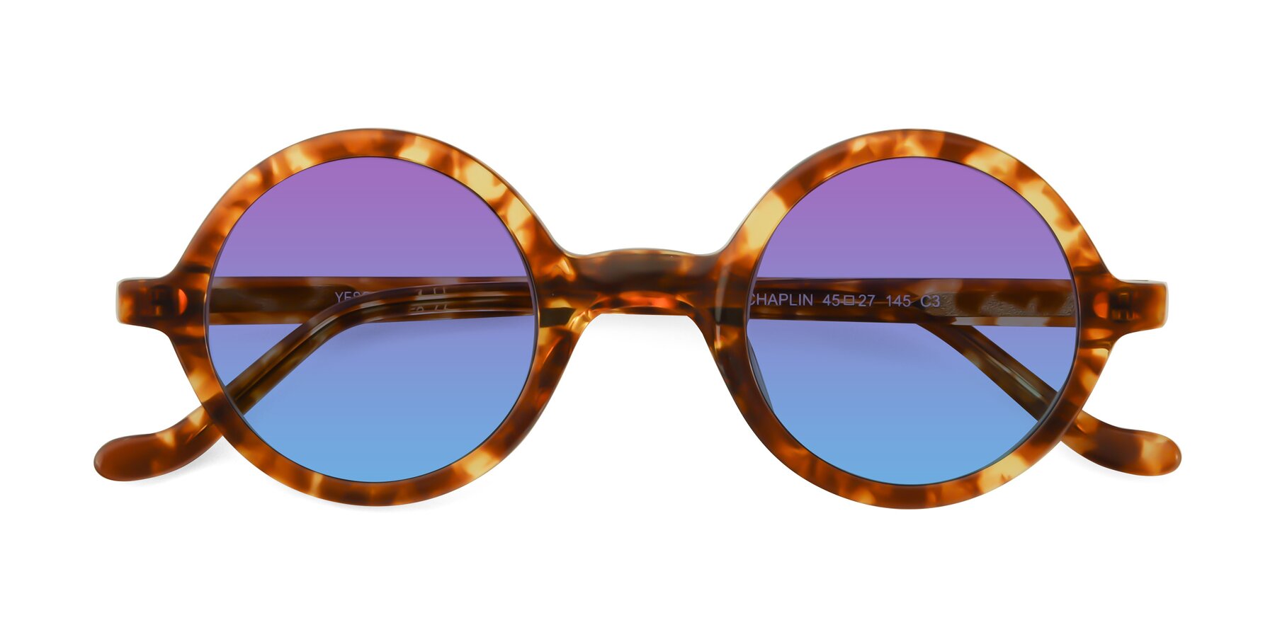 Folded Front of Chaplin in Tortoise with Purple / Blue Gradient Lenses