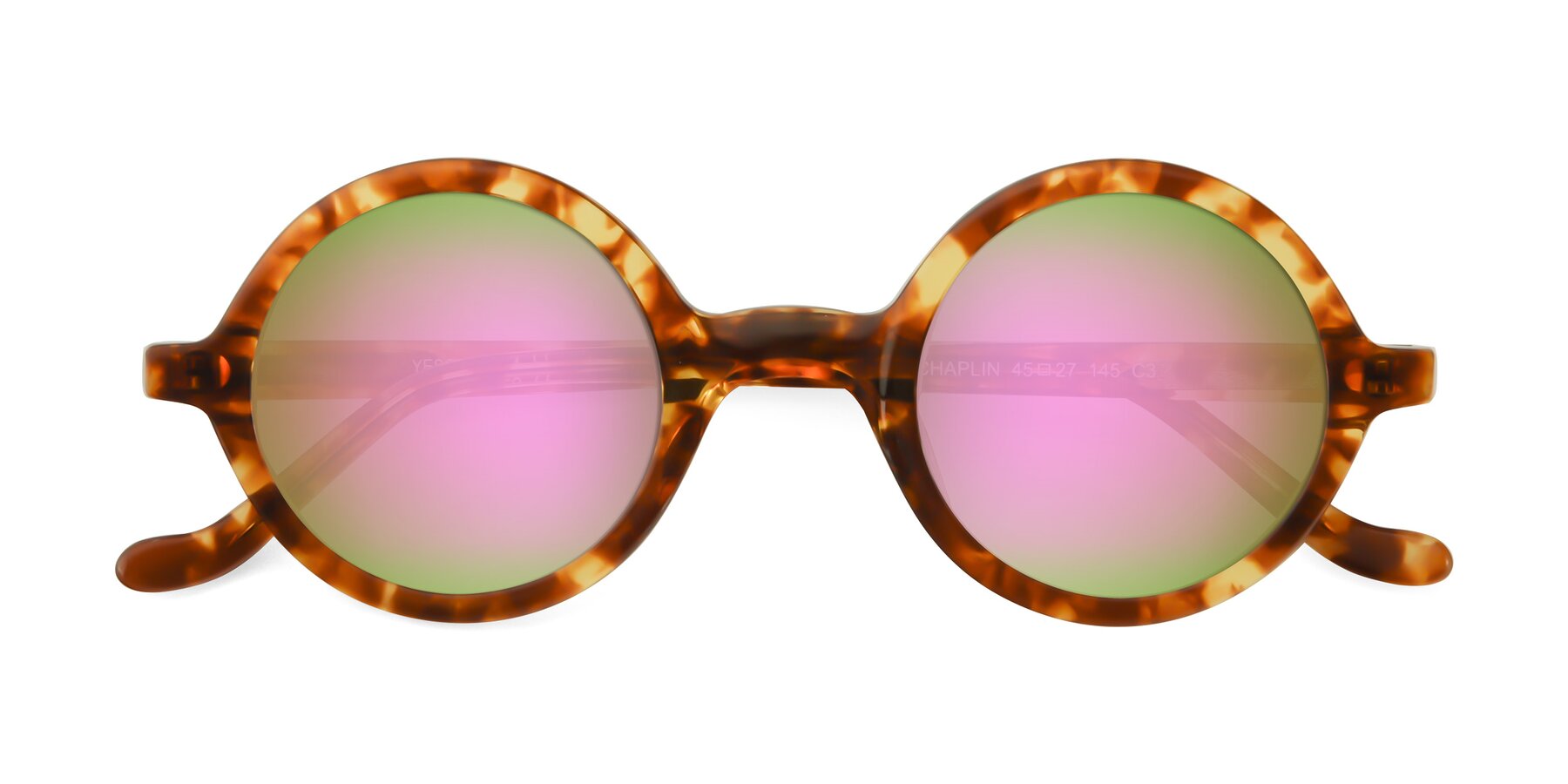 Folded Front of Chaplin in Tortoise with Pink Mirrored Lenses