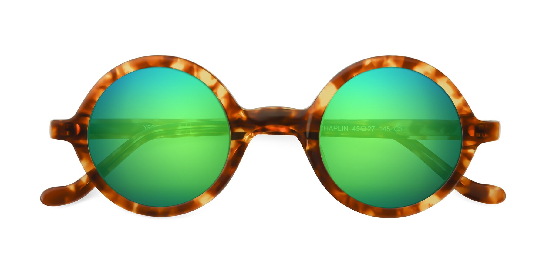 Folded Front of Chaplin in Tortoise with Green Mirrored Lenses