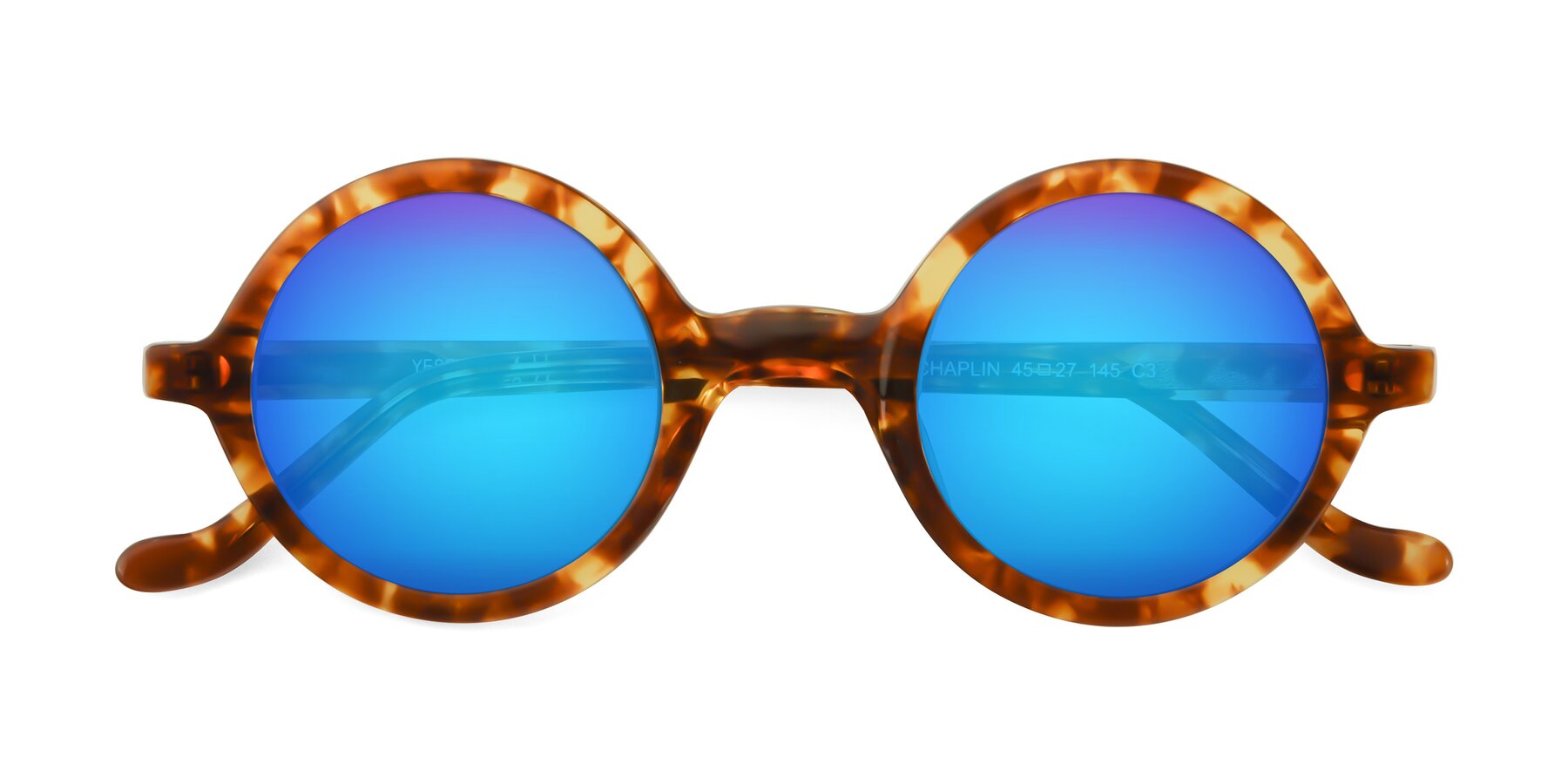 Folded Front of Chaplin in Tortoise with Blue Mirrored Lenses