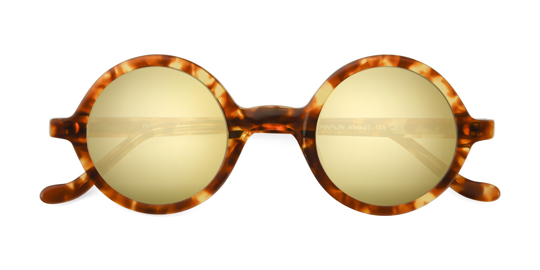 Folded Front of Chaplin in Tortoise with Gold Mirrored Lenses