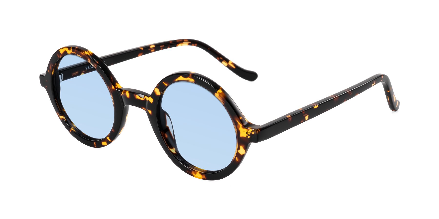 Angle of Chaplin in Dark Tortoise with Light Blue Tinted Lenses