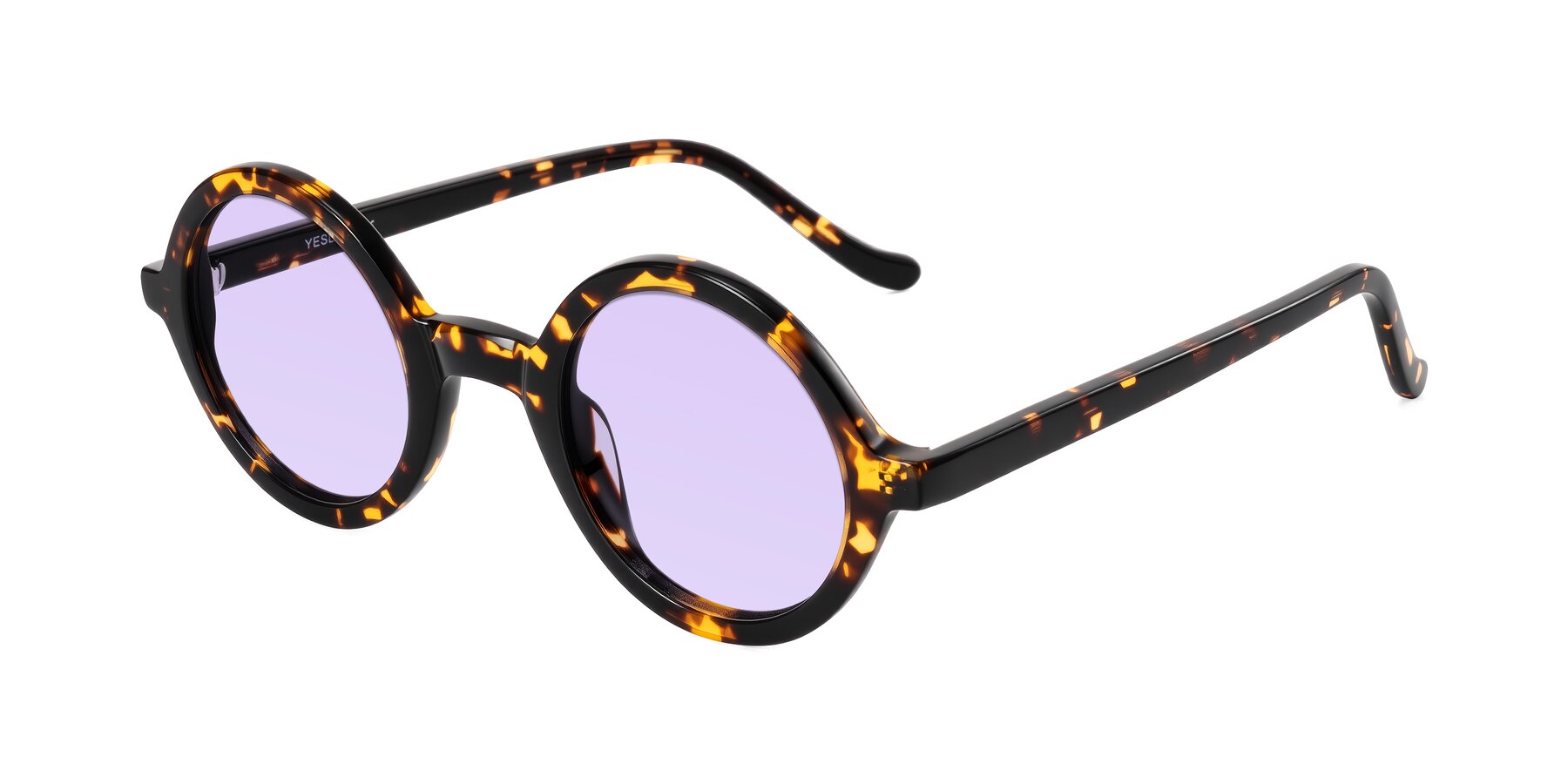 Angle of Chaplin in Dark Tortoise with Light Purple Tinted Lenses