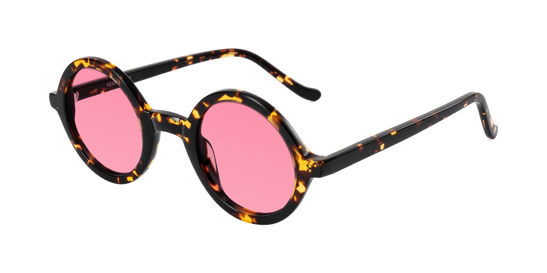 Angle of Chaplin in Dark Tortoise with Pink Tinted Lenses