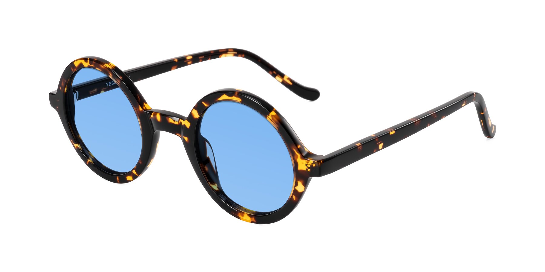 Angle of Chaplin in Dark Tortoise with Medium Blue Tinted Lenses