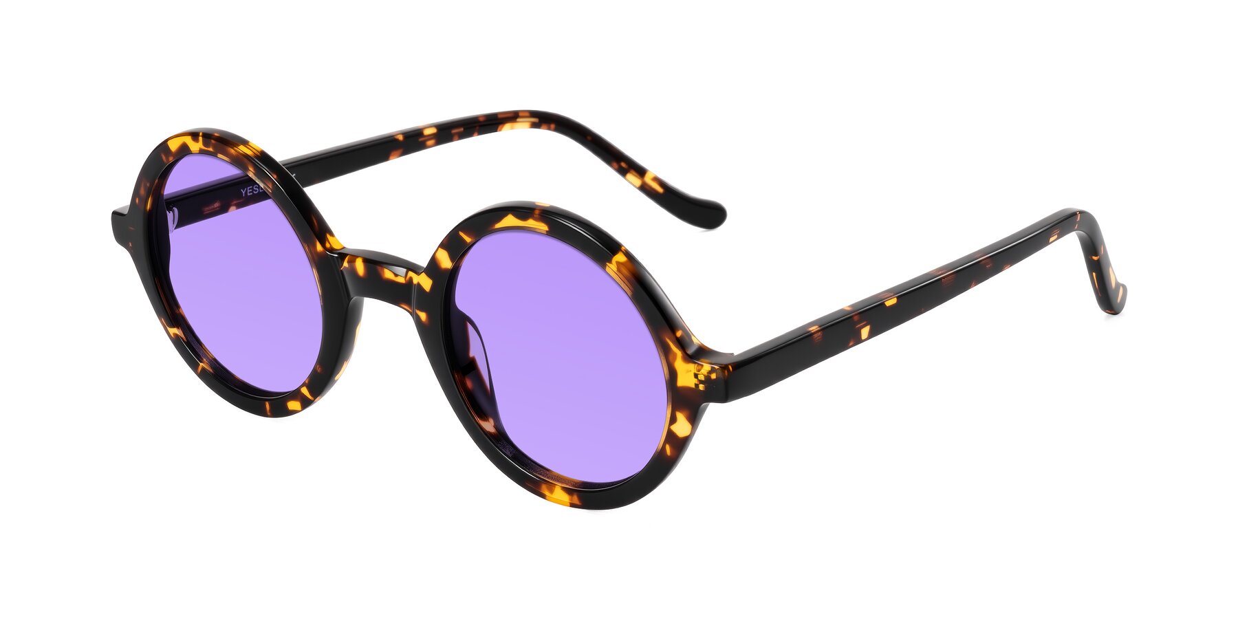 Angle of Chaplin in Dark Tortoise with Medium Purple Tinted Lenses
