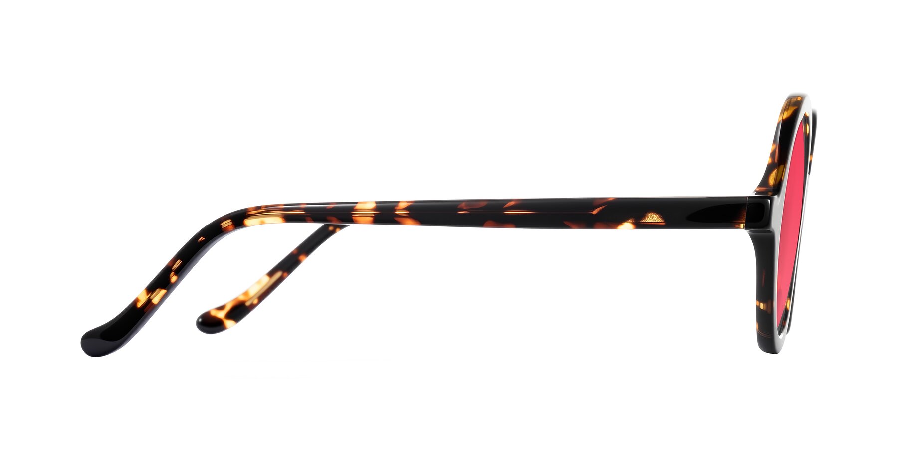 Side of Chaplin in Dark Tortoise with Red Tinted Lenses