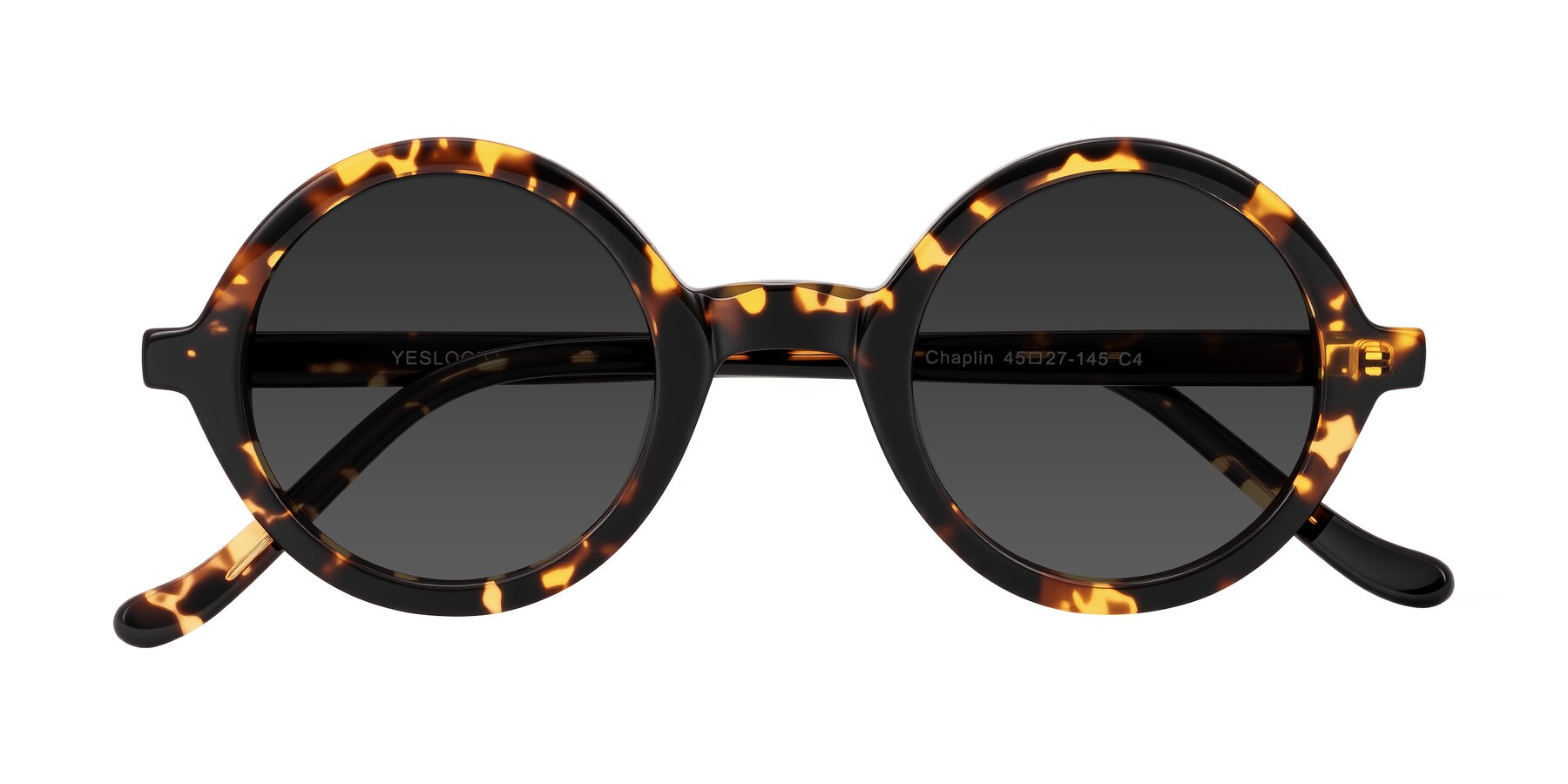 Folded Front of Chaplin in Dark Tortoise with Gray Tinted Lenses