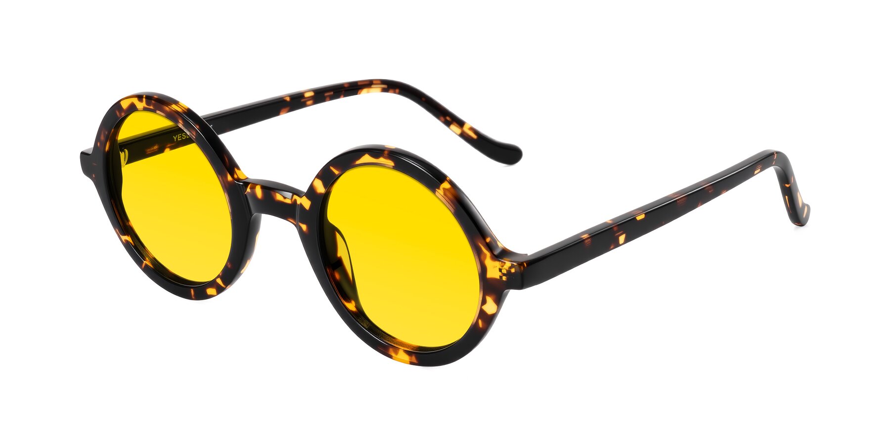 Angle of Chaplin in Dark Tortoise with Yellow Tinted Lenses