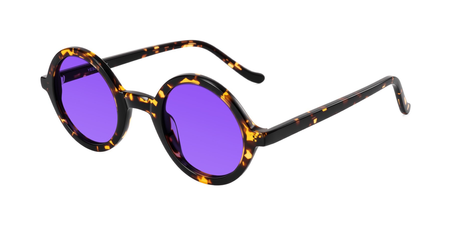Angle of Chaplin in Dark Tortoise with Purple Tinted Lenses