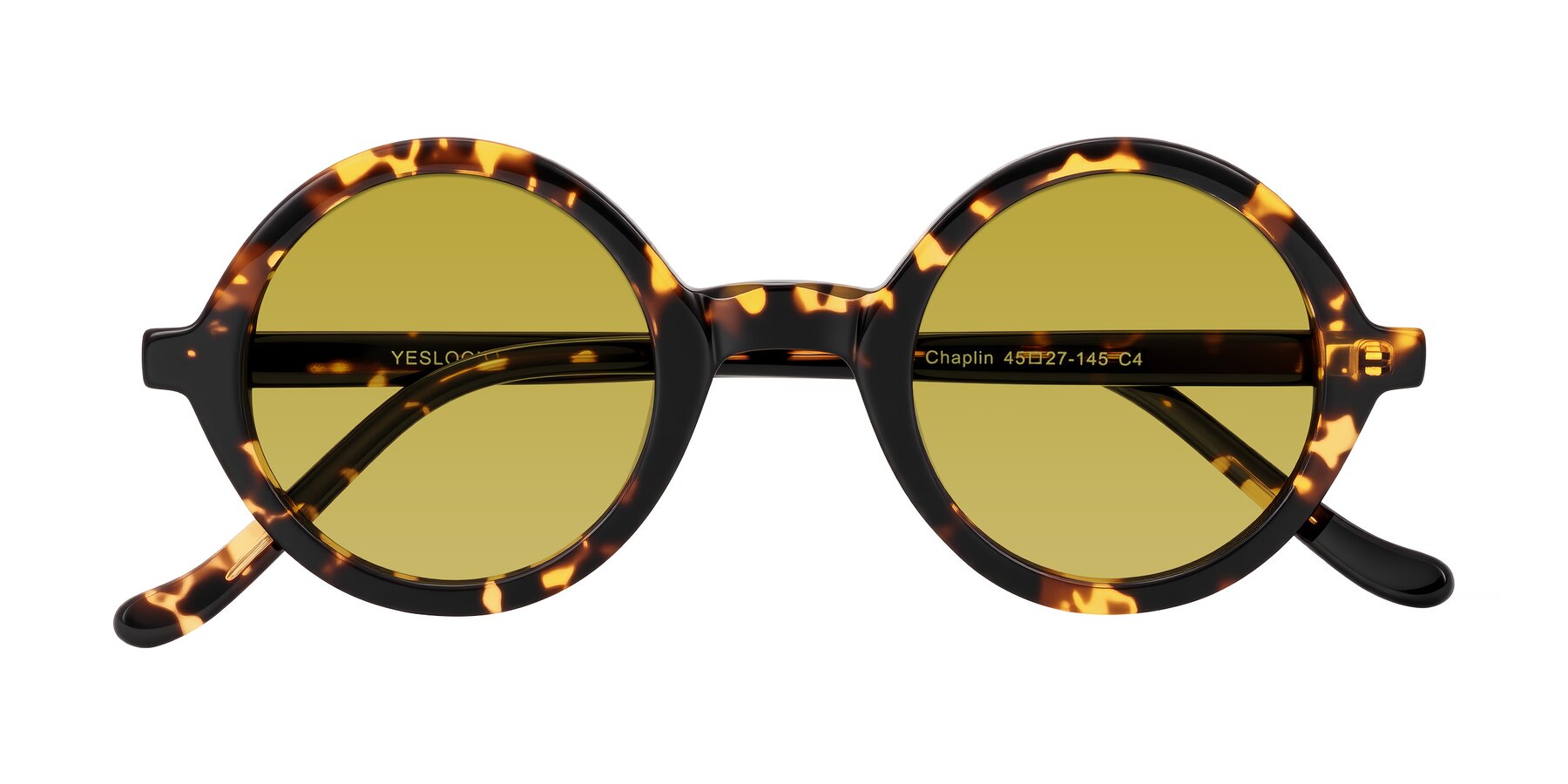 Folded Front of Chaplin in Dark Tortoise with Champagne Tinted Lenses
