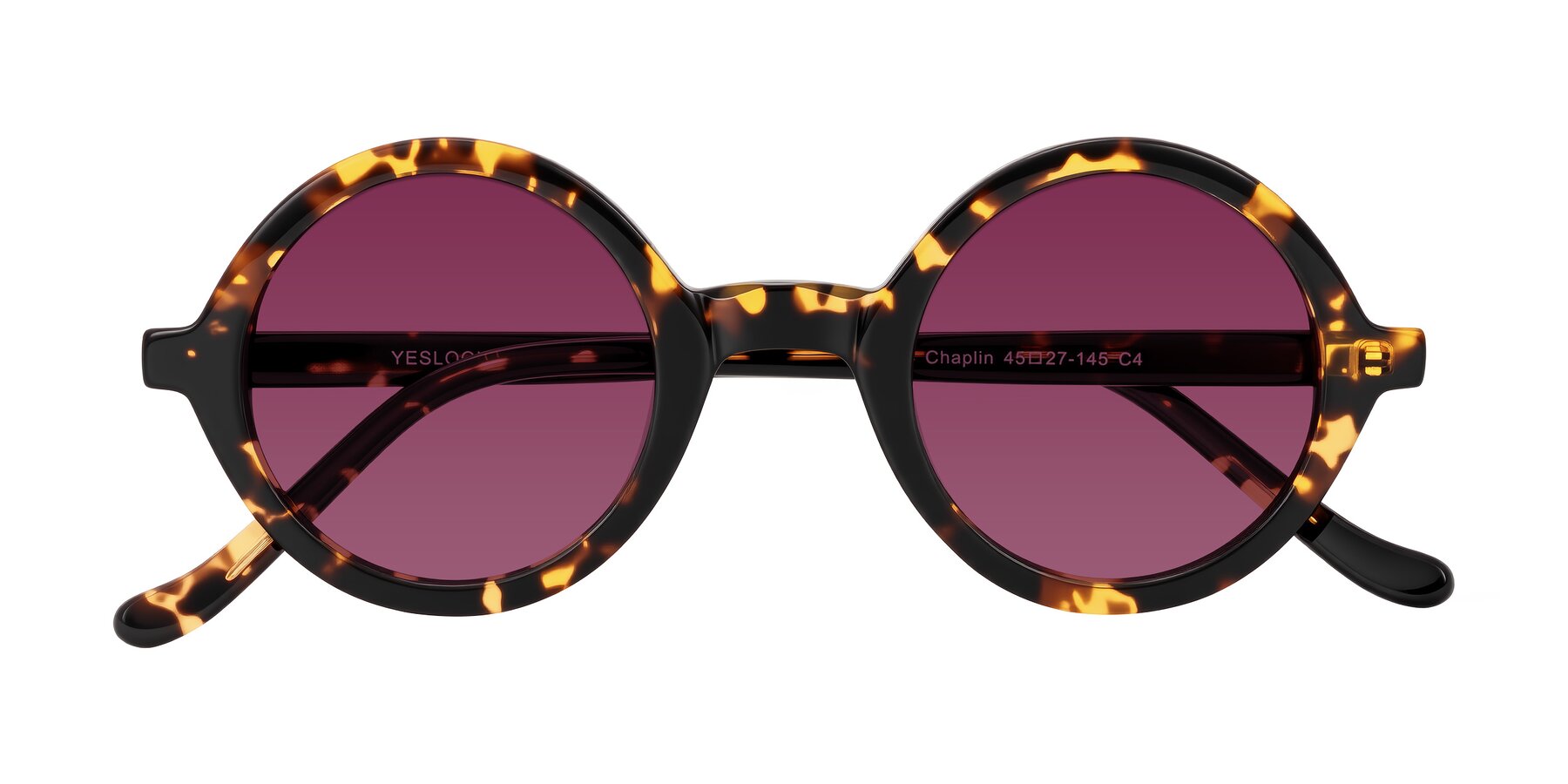 Folded Front of Chaplin in Dark Tortoise with Wine Tinted Lenses