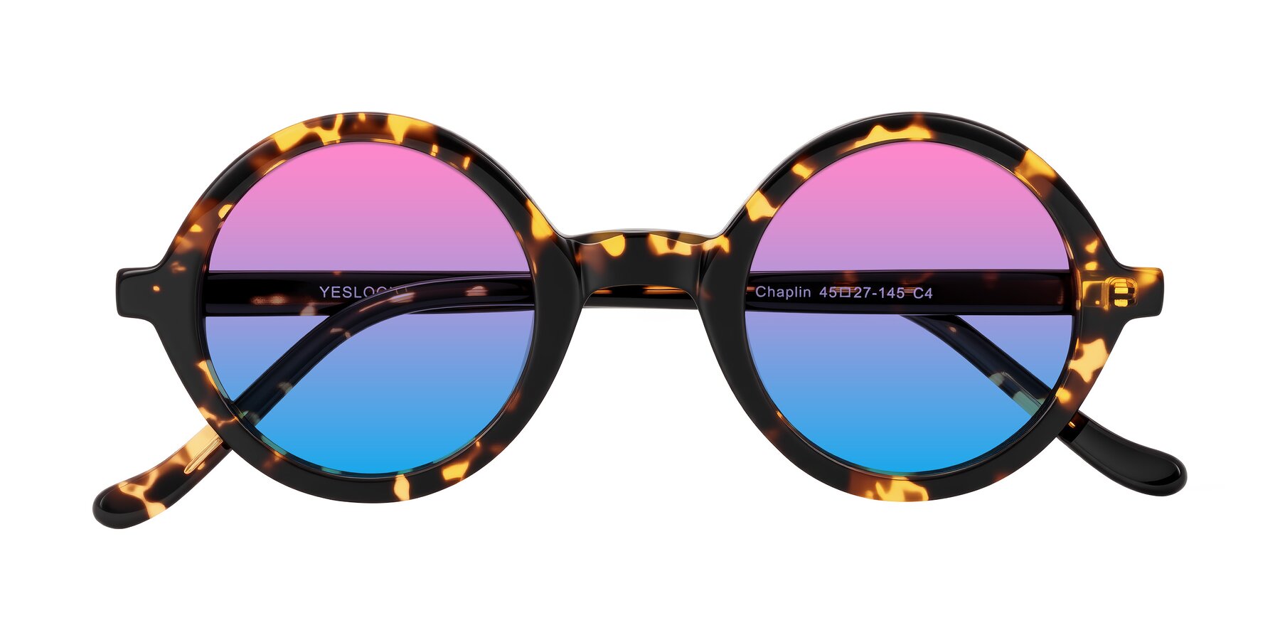 Folded Front of Chaplin in Dark Tortoise with Pink / Blue Gradient Lenses