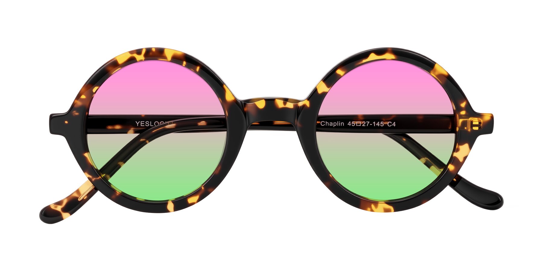 Folded Front of Chaplin in Dark Tortoise with Pink / Green Gradient Lenses