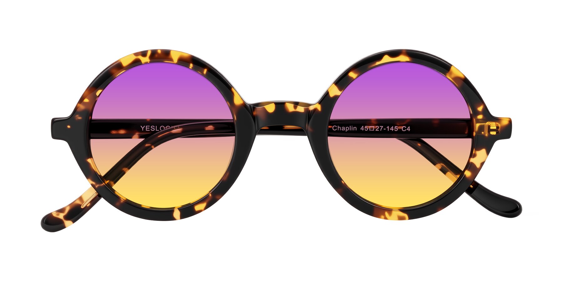 Folded Front of Chaplin in Dark Tortoise with Purple / Yellow Gradient Lenses